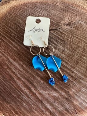 Lovisa Blue Petal & Rose Dangle Earrings with Gold Accents